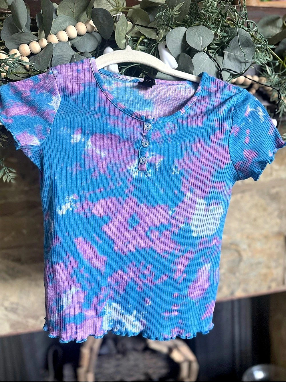 art class Ribbed Henley Short Sleeve Top Blue & Purple Medium (8)